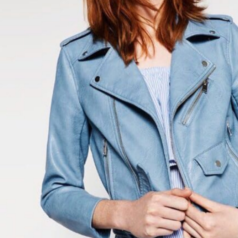 Zara Blue Leather Jacket